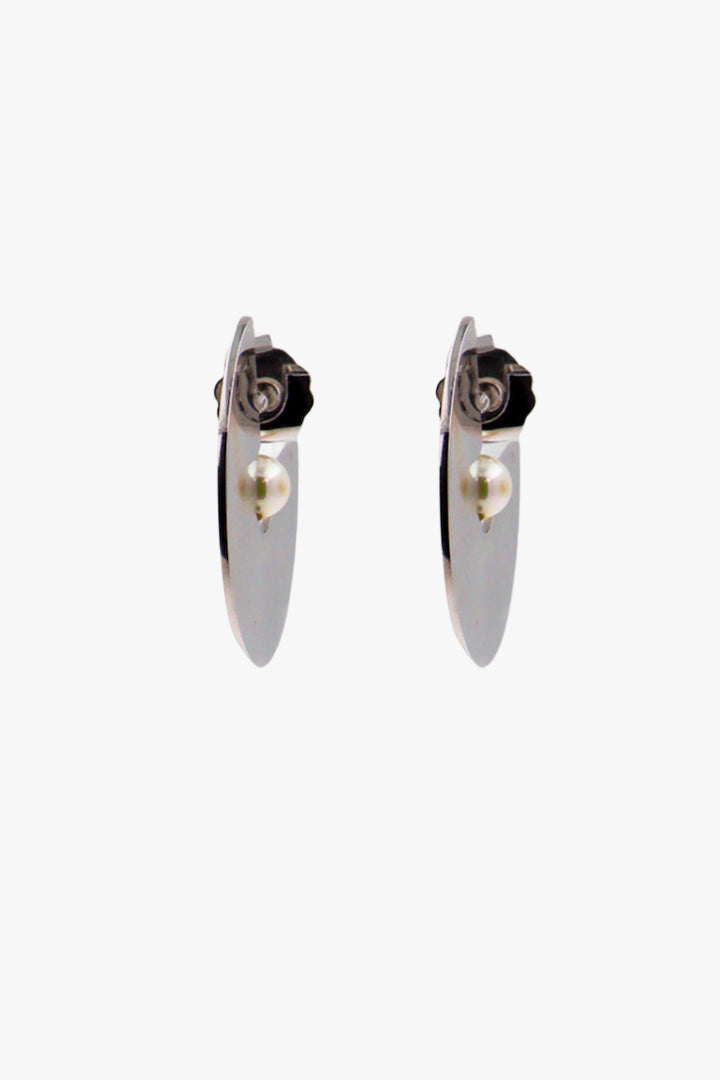 Bijou fantaisie Boucles d'oreilles argentée en forme de cercle et ornée d'une petite perles nacrée 