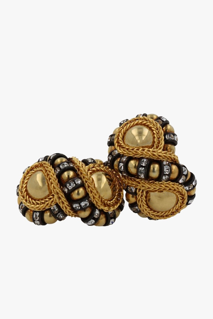 Boucles d'oreilles en perles doré et noir fermoir clip fait à la main 