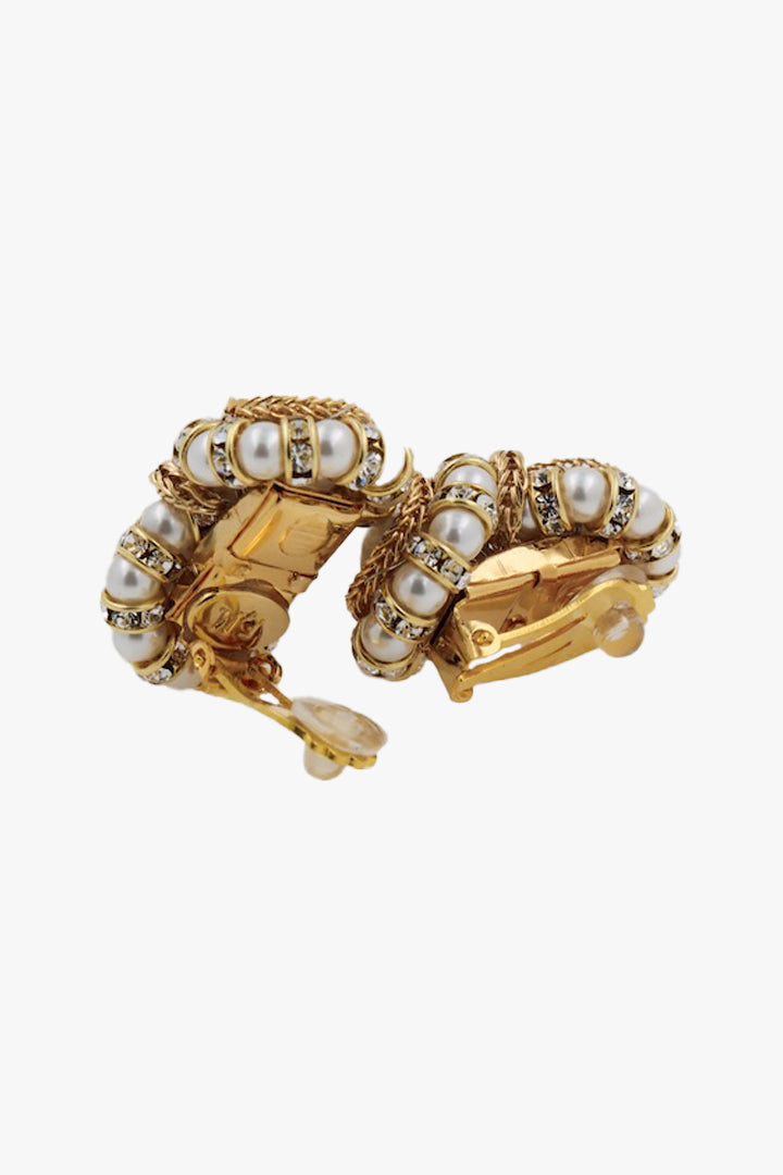 Boucles d'oreilles en forme de HUIT en perles et strass blanches