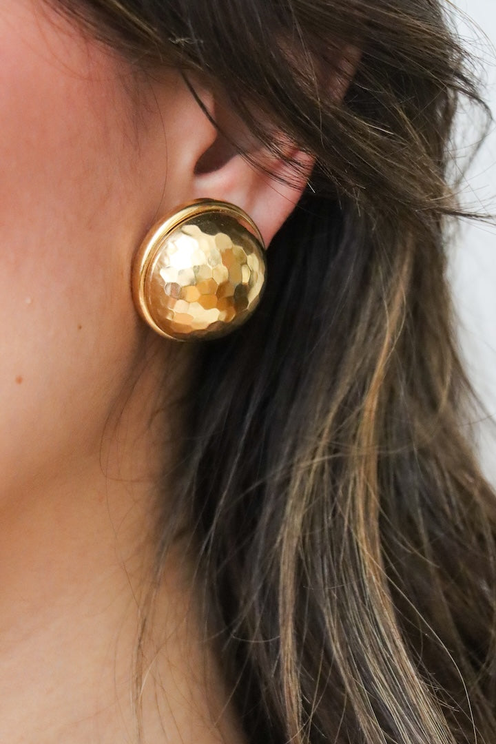 Boules d'oreilles cabochon effet boule à facette dorées bijoux Stern - fermoir clip 