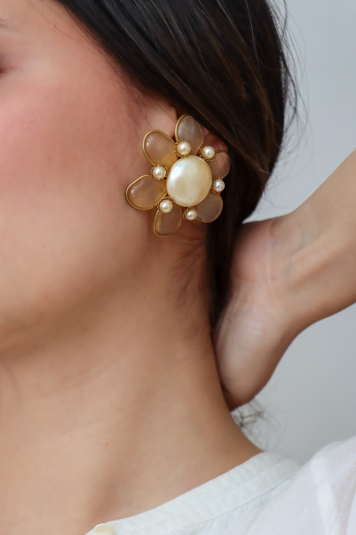 Boucles d'oreilles En Forme de Fleur Vintage - Fermoir clip 