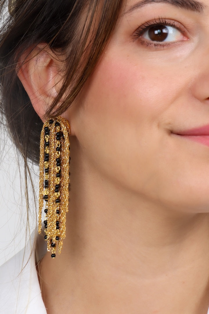 boucles d'oreilles Gonzague noir clip longues