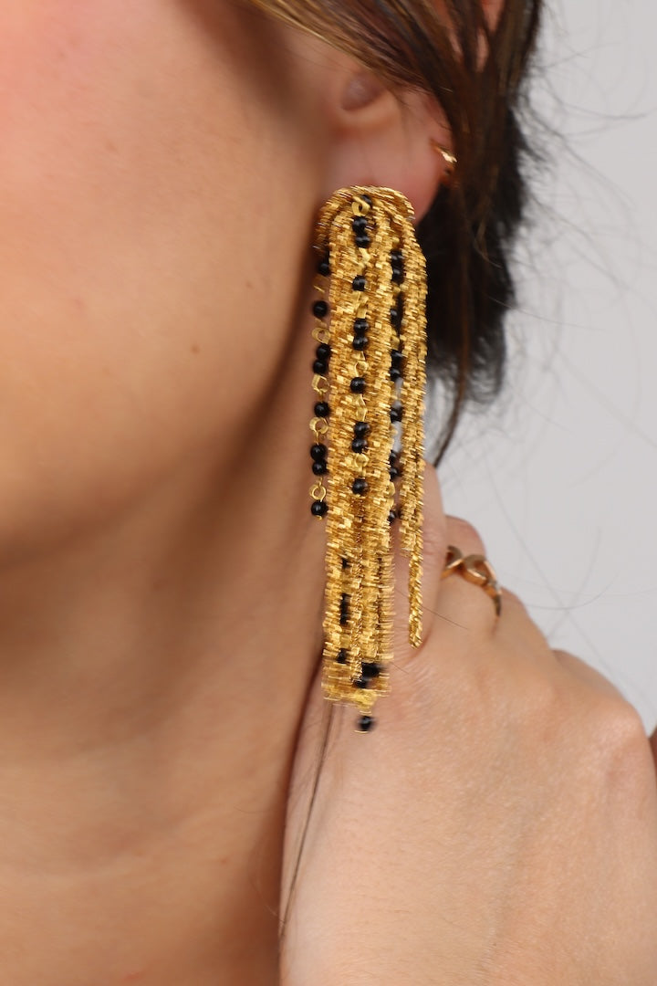 boucles d'oreilles Gonzague noir chaine dorée bijou fait main 