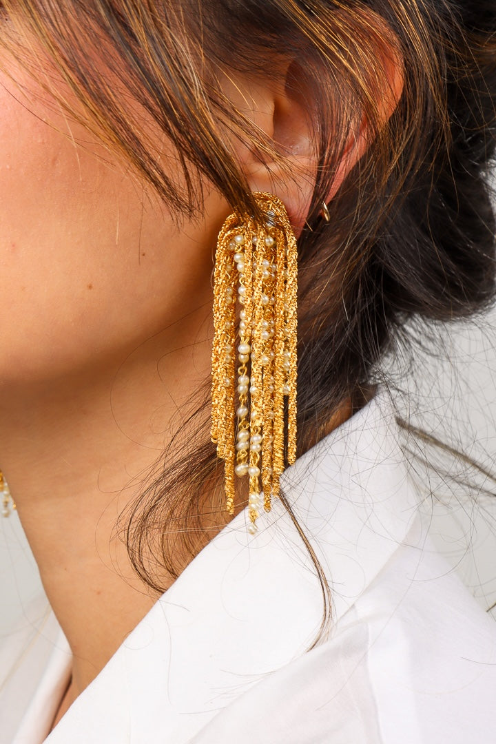 boucles d'oreilles dorées Gonzague perles blanches bijou fait main 