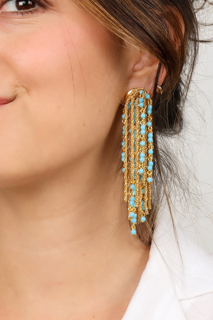 boucles d'oreilles Gonzague perle turquoise longues