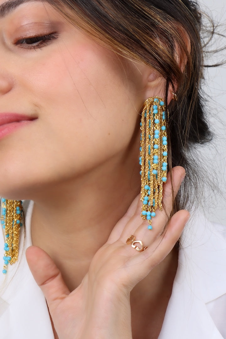 boucles d'oreilles Gonzague perle turquoise clip