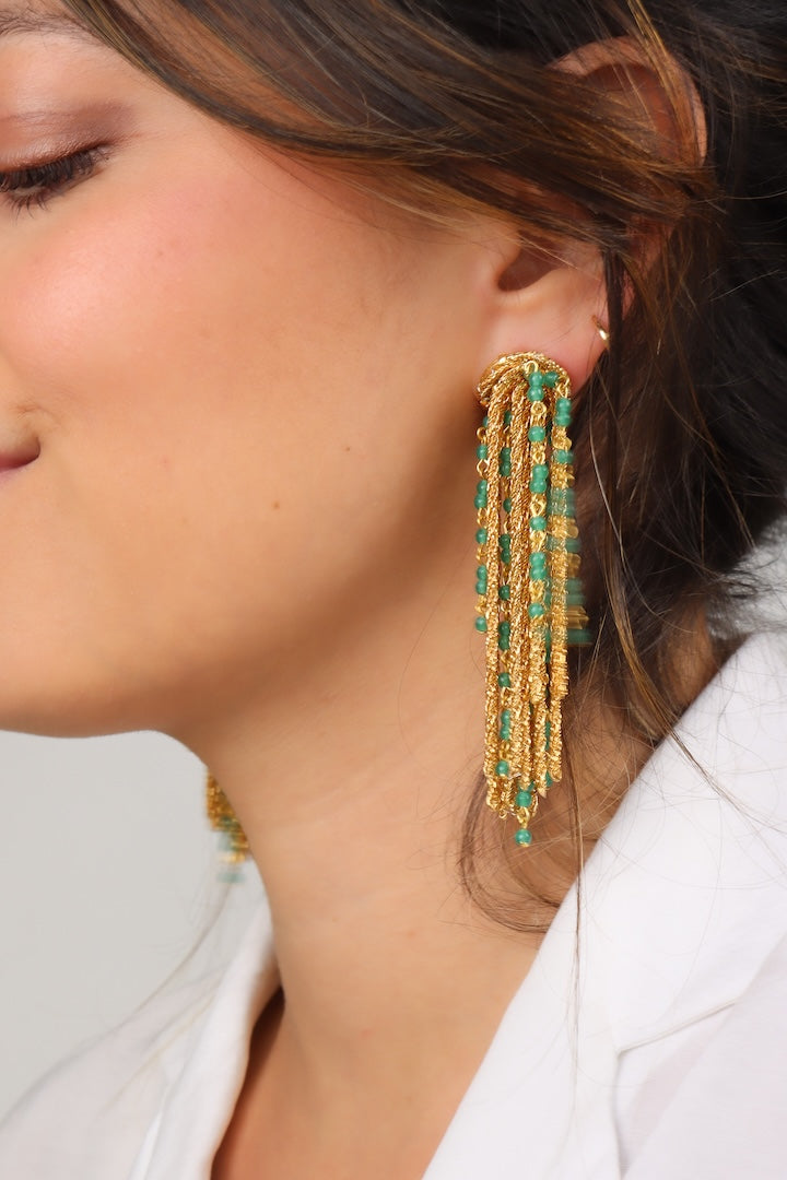 boucles d'oreilles Gonzague perle verte clip