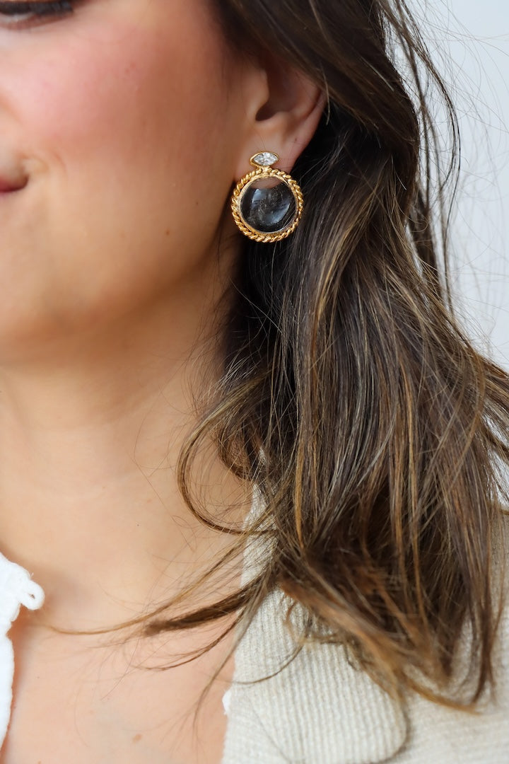 Paire de Boucles d'oreilles cabochon en pâte de verre couleur  cristal transparent - fermoir clip 