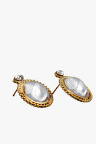 Boucles d'oreilles fermoir clip - dorée et en pâte de verre cristal transparent 