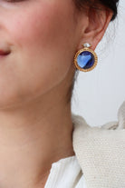 Boucles d'oreilles cabochon en pâte de verre couleur bleu pour oreilles percées