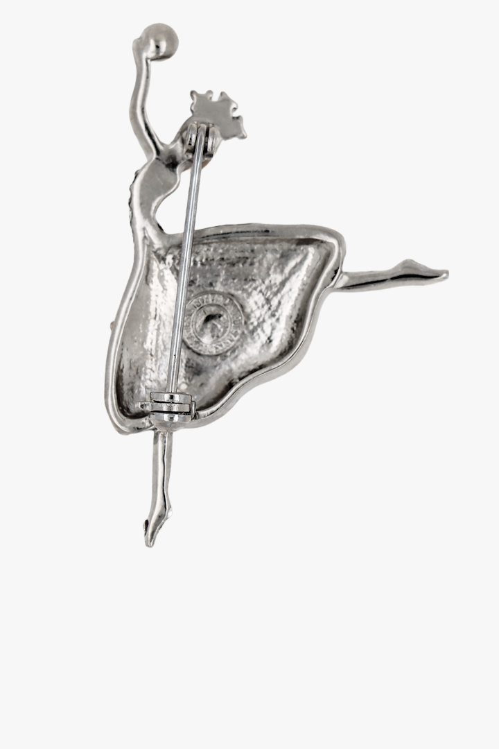 Broche vintage argentée en forme de danseuse étoile ornée de perles et de strass brillant accessoire fantaisie 