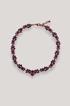 Collier en strass violet et rose vintage bijou fantaisie femme motif fleur feuilles chocker