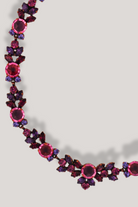 Collier motif feuilles rose et violet en strass vintage femme 