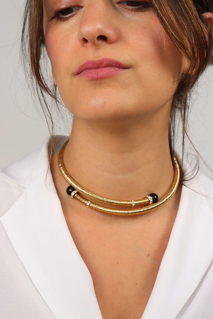 collier perles noires doré chocker  strass Swarovski