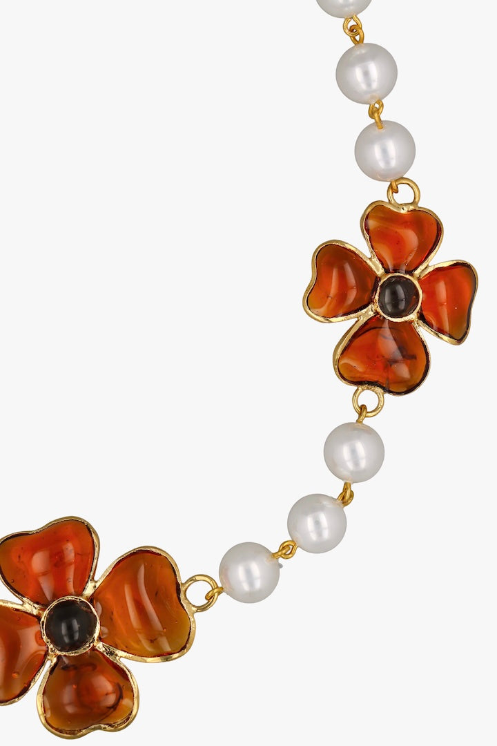 Chocker en perles et en pâte de verre - orange Topaze 