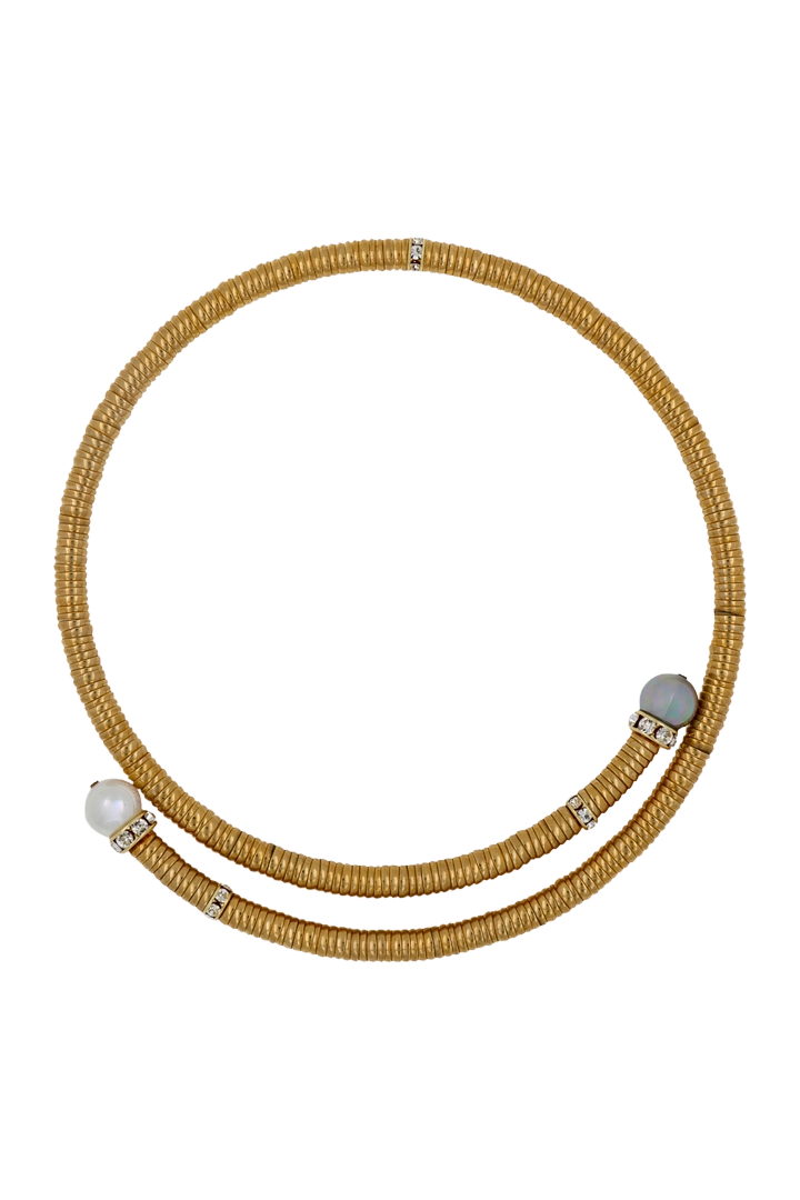 Collier ras de cou dorée et perles blanche et grise 