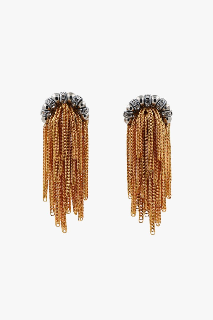 Boucles d'oreilles dorée et strass argentée fermoir clip - fait à la main - françoise montague 