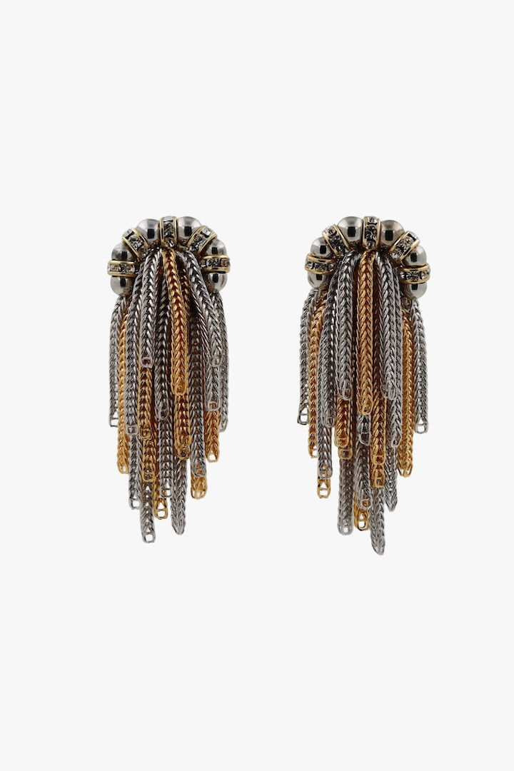 Boucles d'oreilles chaîne bicolore strass - fait à la main - françoise Montague