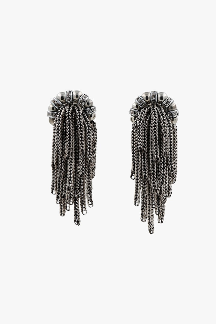 Boucles d'oreilles en chaînes argentée et strass - fait en france - françoise Montague 