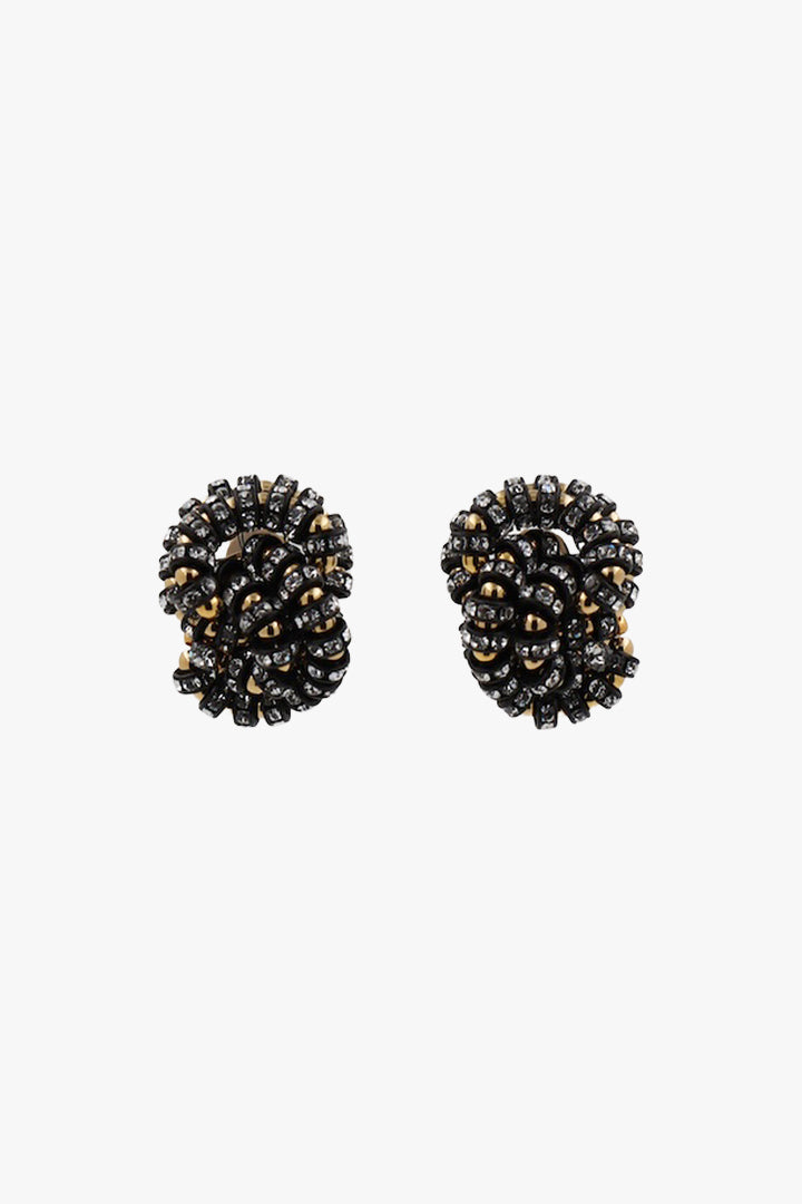 Boucles d'oreilles clip en perles et rondelles de strass Swarovski noir et doré bijou fait main en France