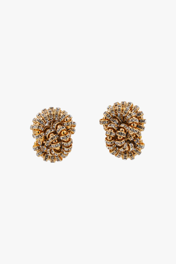 Boucles d'oreilles en rondelles de strass dorées à fermoir clip Baghera - Françoise Montague 