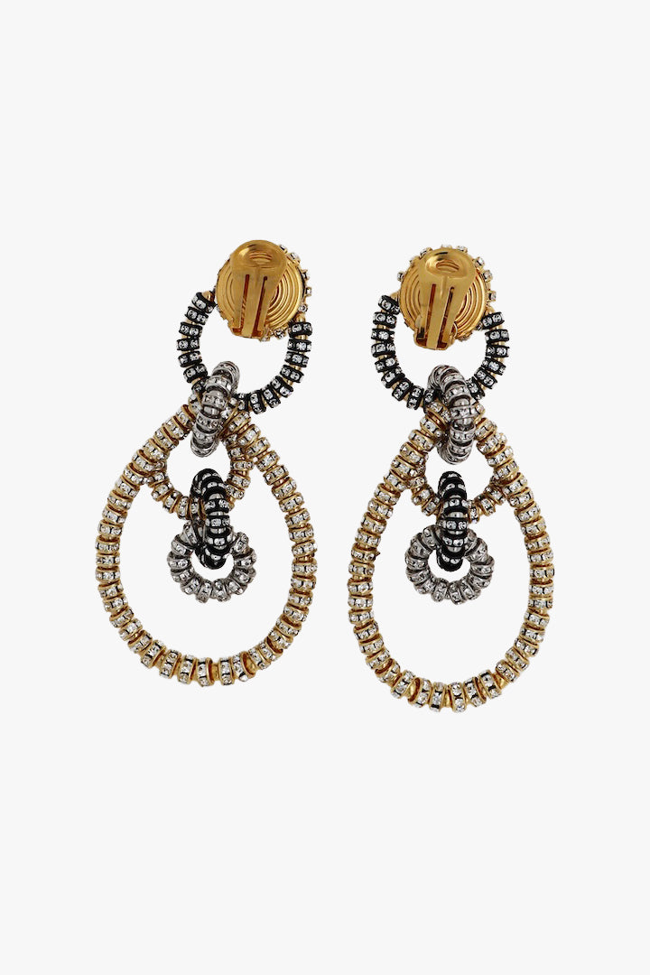 Boucles d'oreilles en perle et strass noires et dorées fait à la main- Françoise Montague 