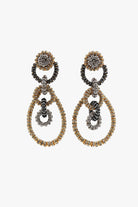 Boucles d'oreilles XXL en rondelle de stras noir argent et or fermoir clip - fait à la main 