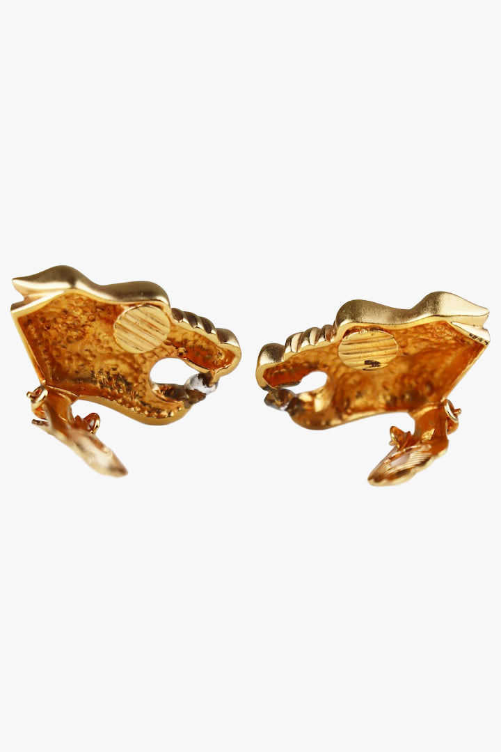 Boucles d'oreilles clip en forme de chien dorée Vintage 