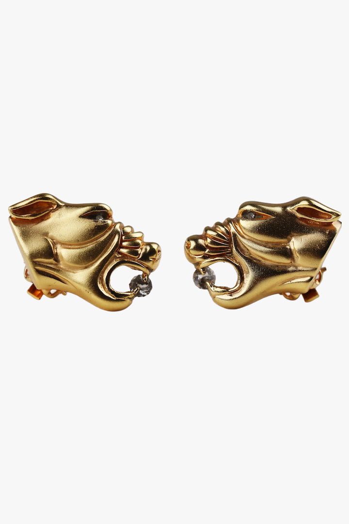 Boucles d'oreilles Chiens doré et strass vintage