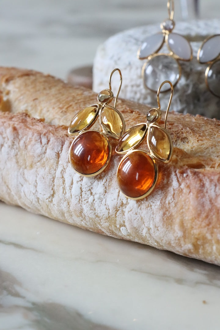 Boucles d'oreilles en forme d'abeille couleur jaune orange topaze miel 