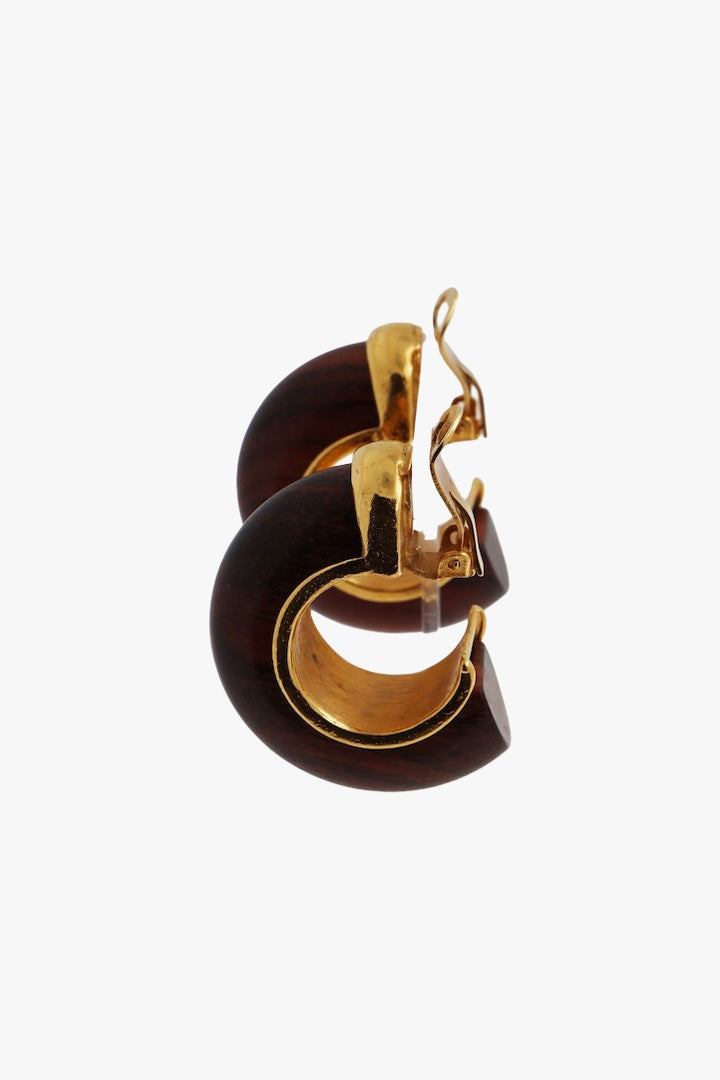 Boucles d'Oreilles Inna Citrine fermoir clip doré et marron Vintage - Françoise Montague