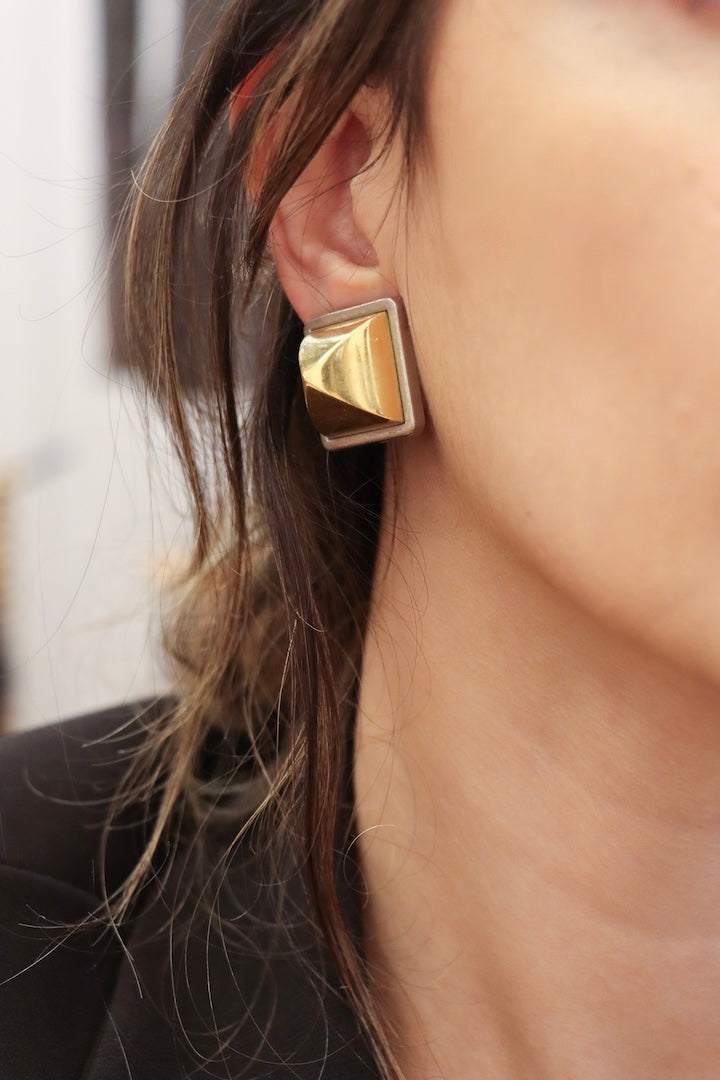 Set Hermes boucles d'oreilles carré dorés vintage de luxe bijou fantaisie 
