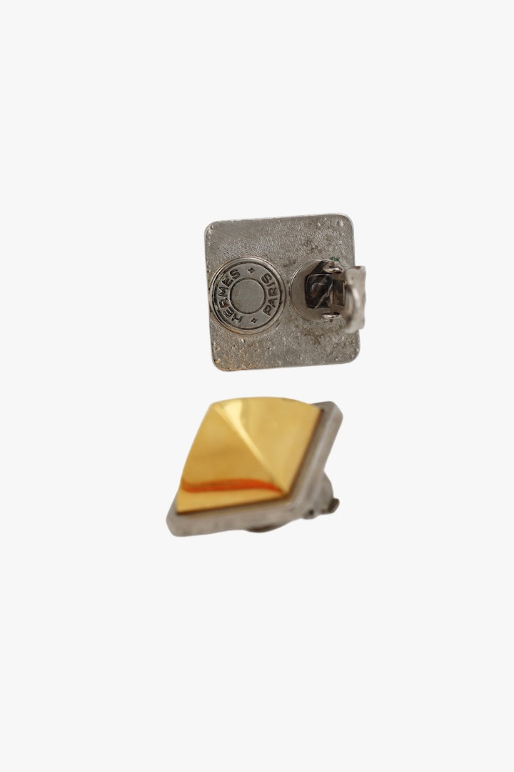 Boucles d'oreilles Hermes paris dorée à clip vintage de luxe 