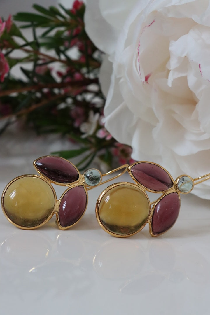 boucles d'oreilles abeille bijou fantaisie femme violet et topaze jaune femme 