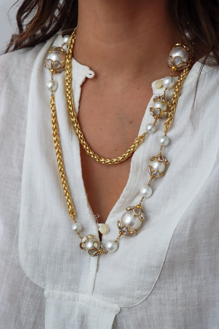 Sautoir avenue - perles et pâte de verre trasnparent cristal 