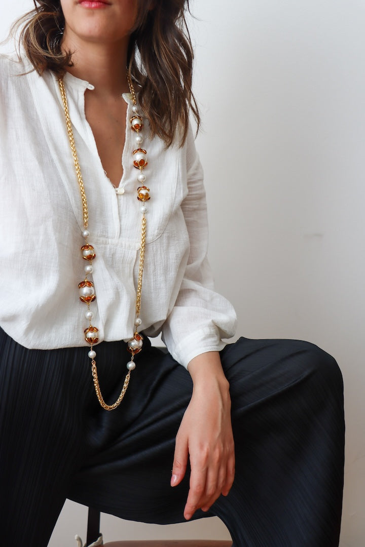 Sautoir avenue - perles et pâte de verre orange 