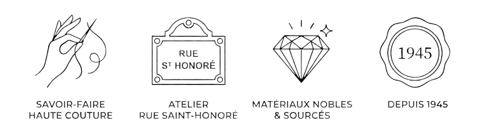 trust badge savoir faire haute couture made in paris matériaux nobles en provenance d'europe et depuis 1945