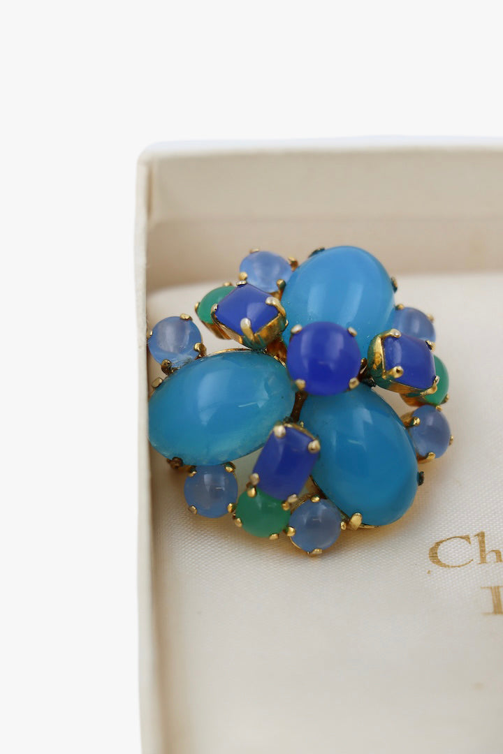 Broche d'un set Christian Dior des année 60 bleu et vert détail dorée - Françoise Montague
